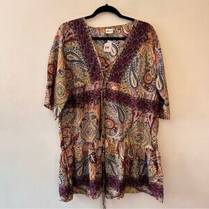 Wevez floral & paisley print silk ruffle bottom dress